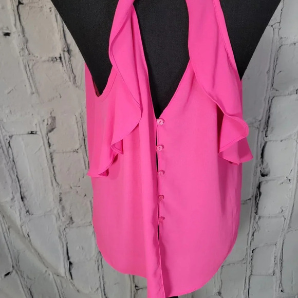 Lush Womens M Bright Hot Pink Spaghetti Strap Summer Tank Flowy Ruffle Barbie - Picture 6 of 8